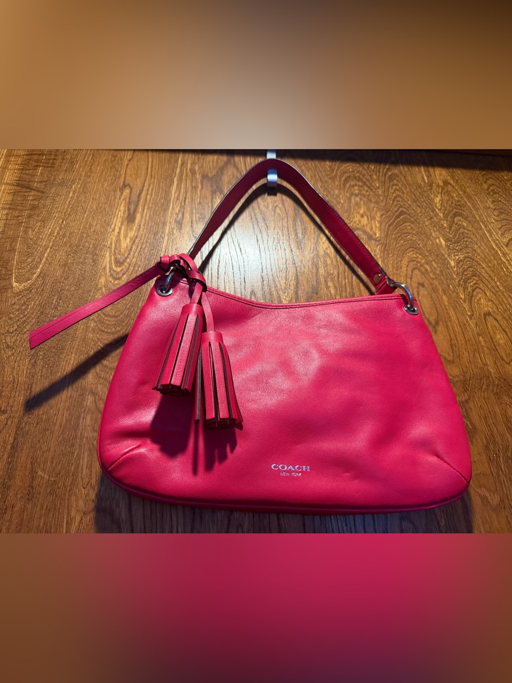Coach Hot Pink Leather Shoulder Bag with Tassels